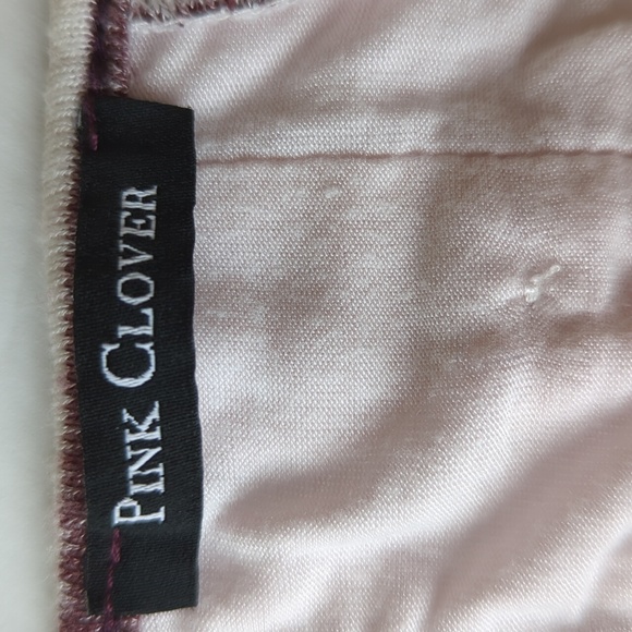 Pink Clover Striped Faux Button Back SS High Low Top L White Red Purple - Picture 2 of 15